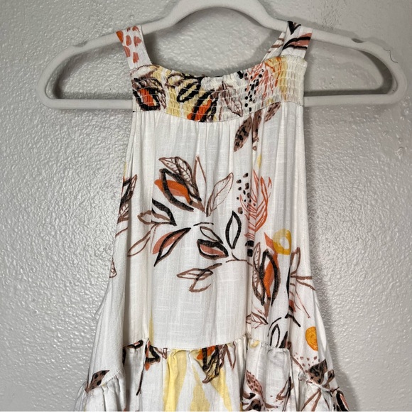 Free People Yellow Leaf Watercolor Cotton Gauze Anita Tiered Maxi Halter Size S - Picture 8 of 15